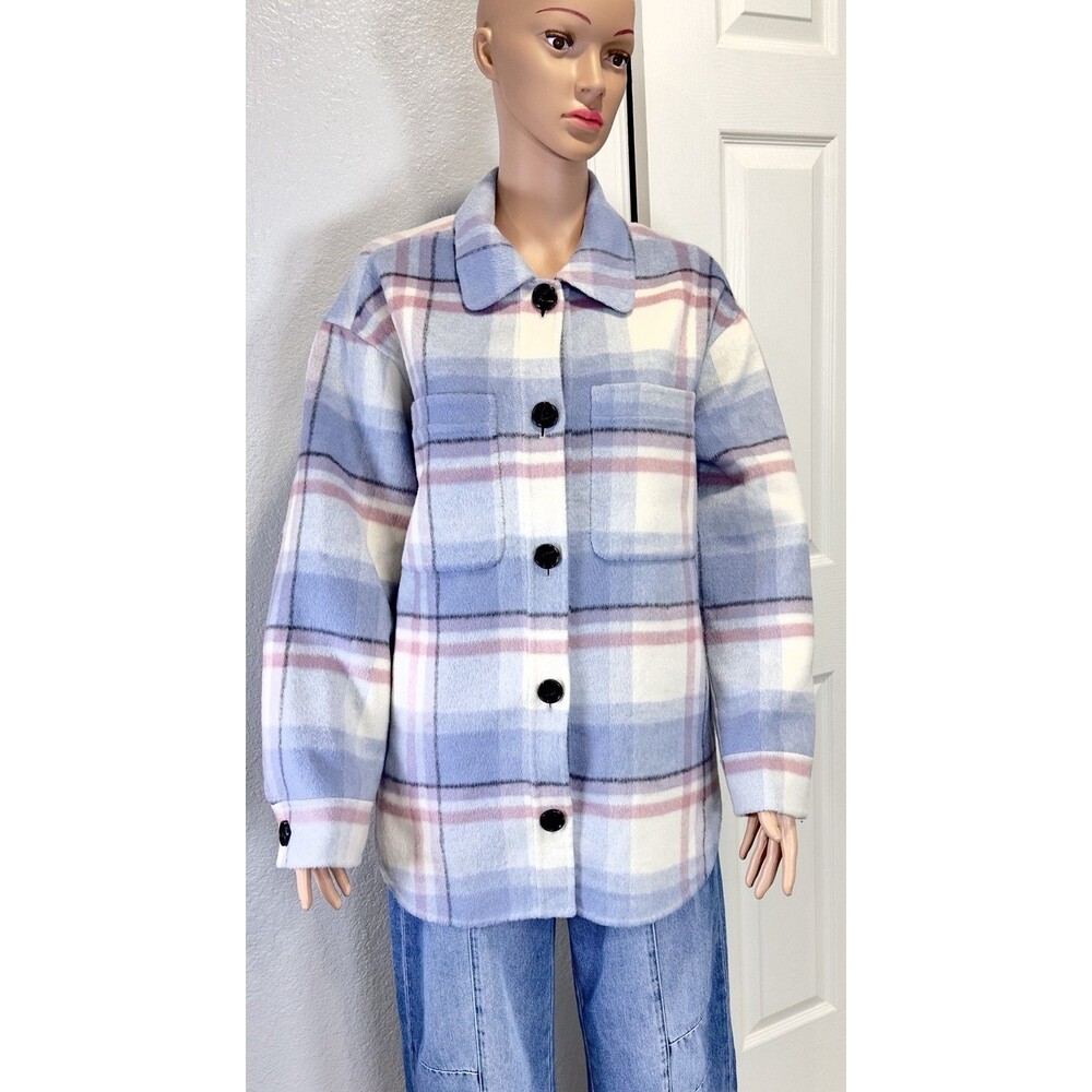 Rails Connie Shacket Women L Junean Plaid Wool Blend Oversized Heavy Jacket NWOT